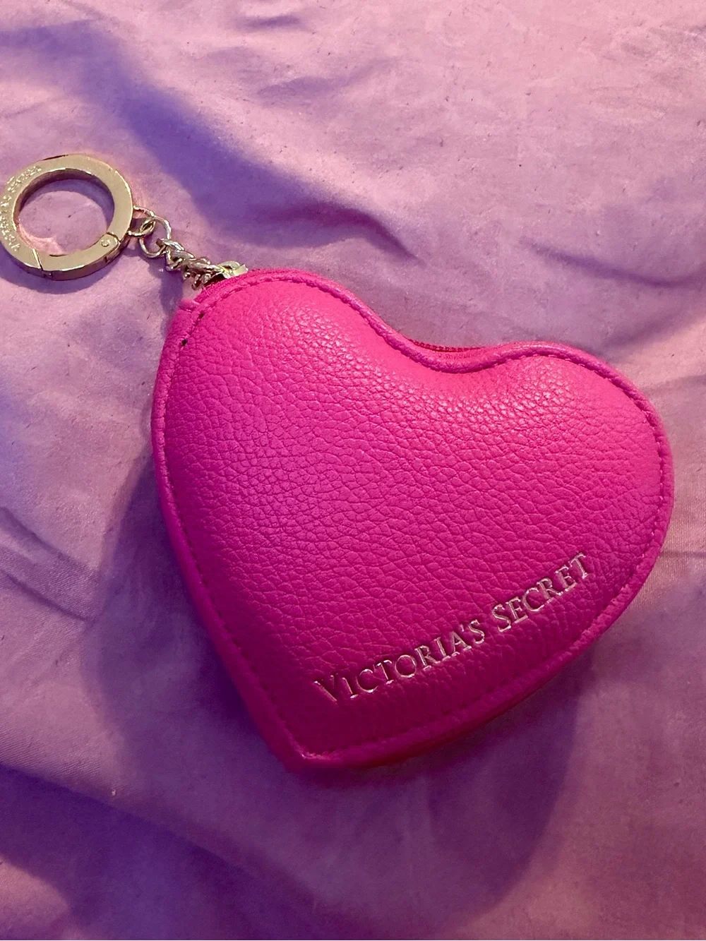 Victoria's Secret Hot Pink Heart Keychain Coin Pouch